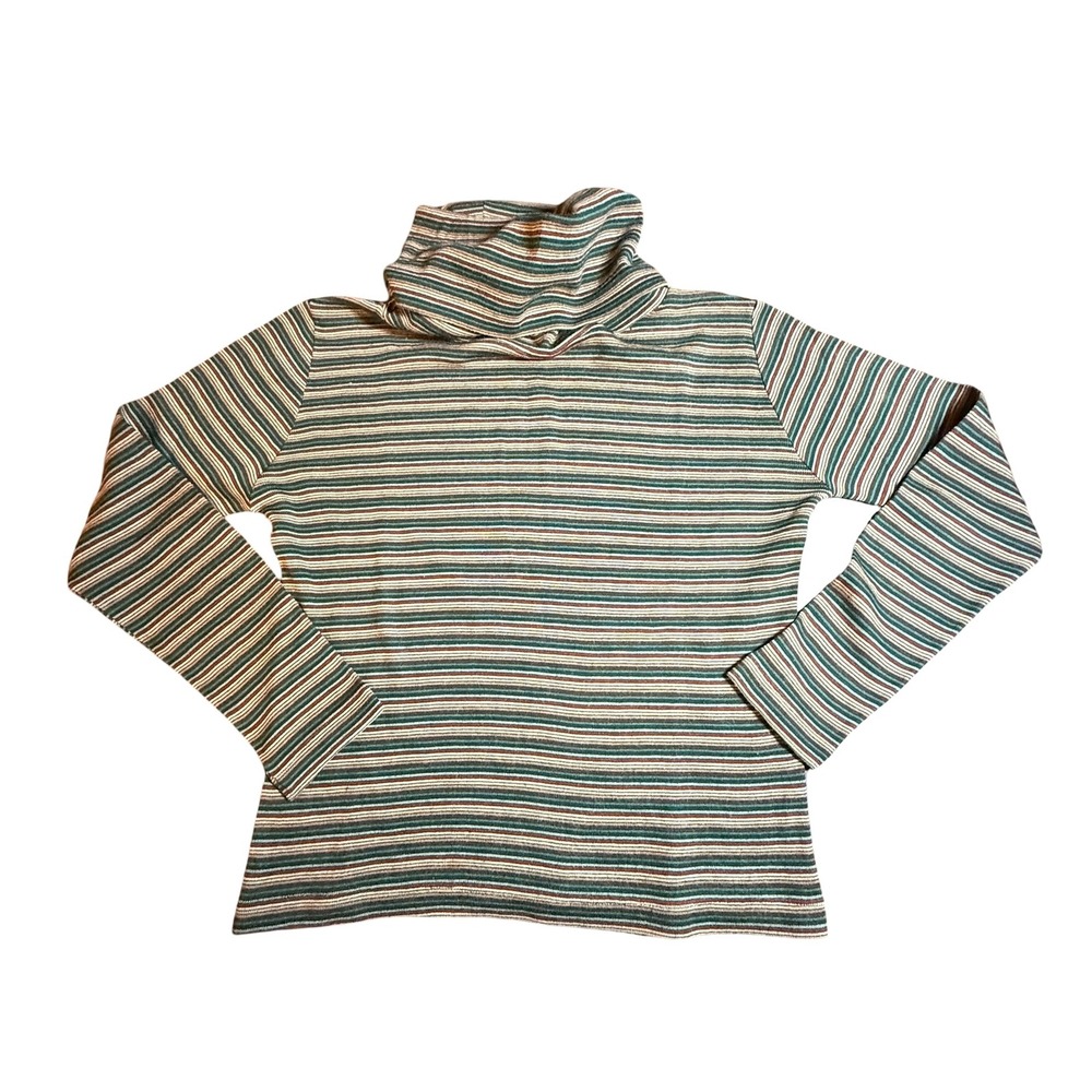 Vintage‎ 70s The Limited Striped Turtleneck Sweater Green Brown Wool Blend M/L